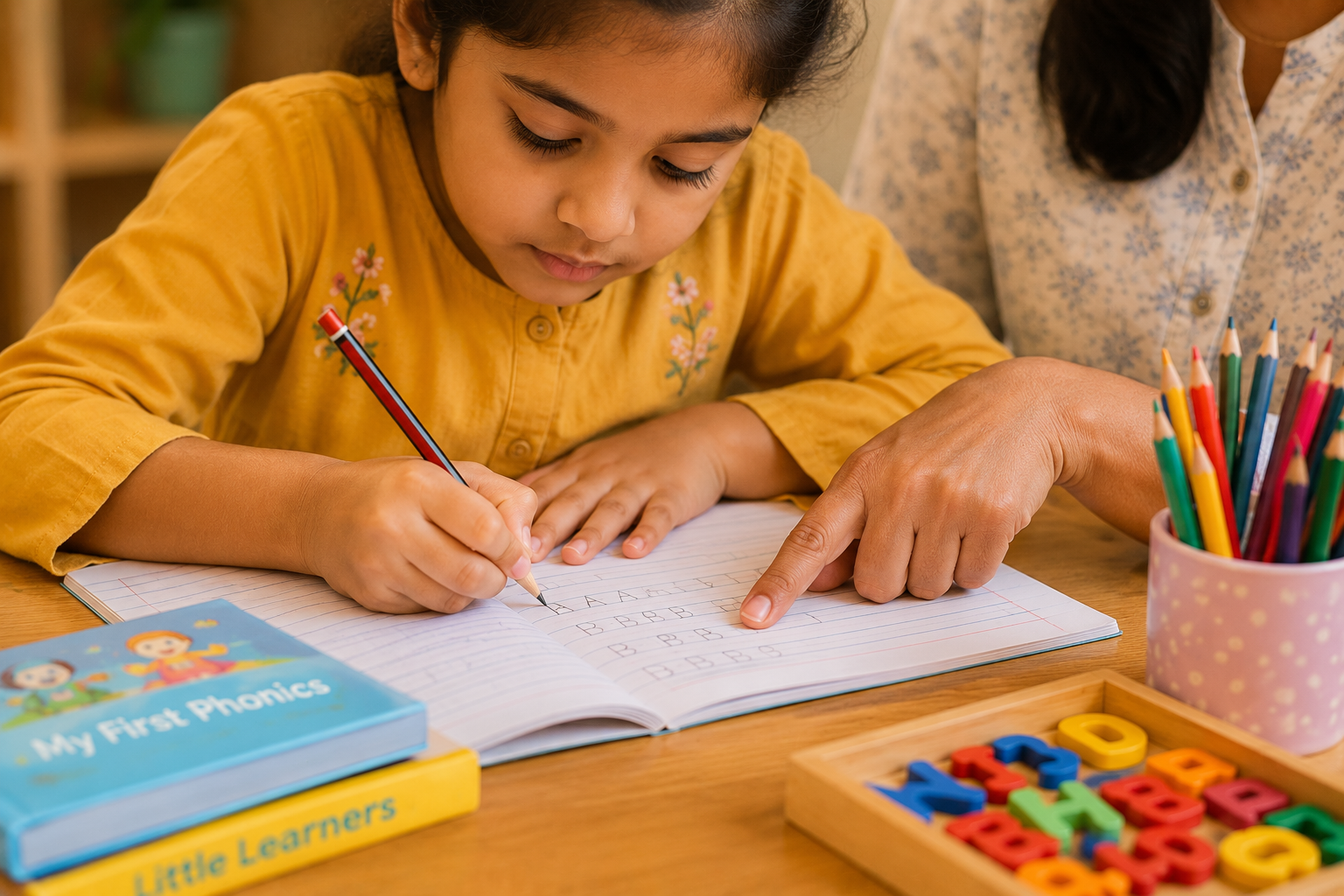 Child improving handwriting