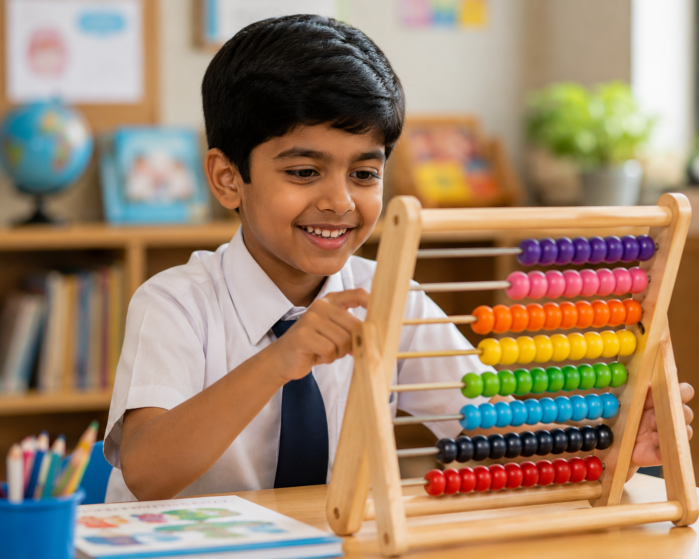 Child practising abacus